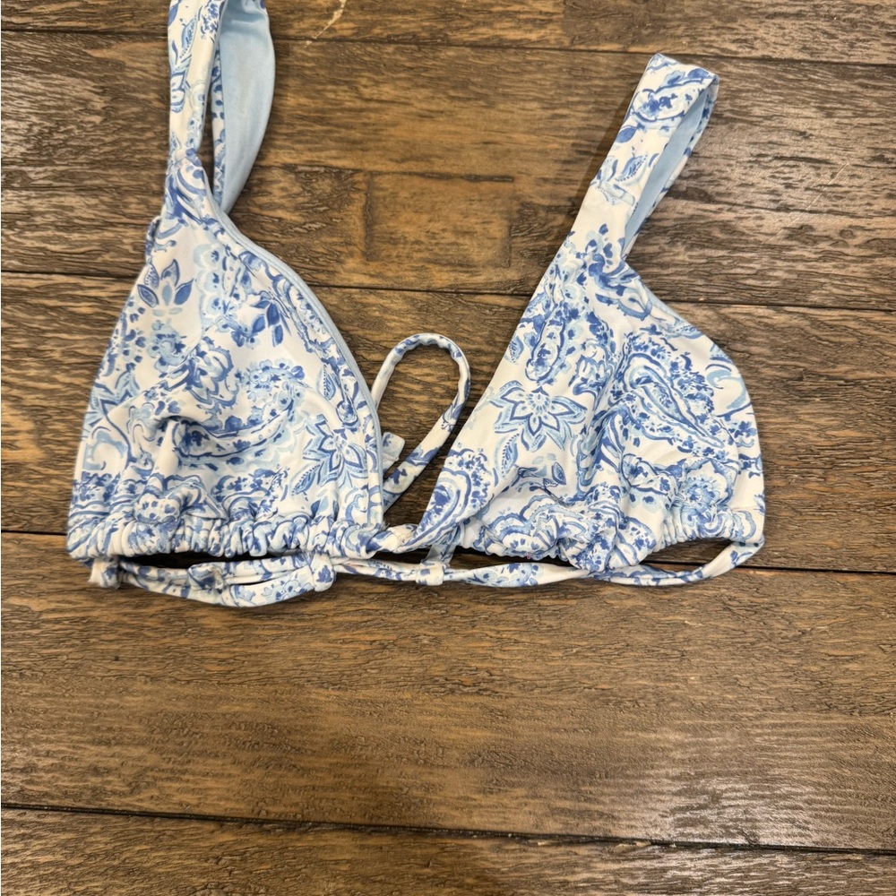 Hollister Light Blue and White Bikini Top